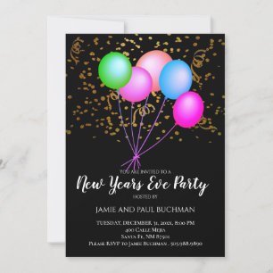 Invitación Neon Balloons Confetti Fiesta de Año Nuevo