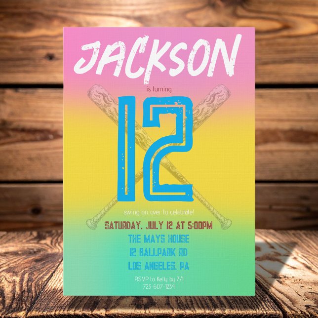 Invitación Neon Baseball Colorful Sport Birthday Party Custom (Subido por el creador)