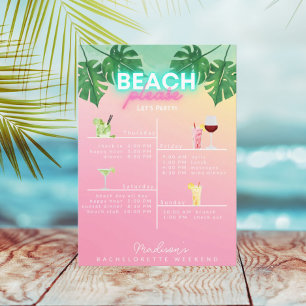 Invitación Neon Beach Por Favor Bachelorette Weekend Itinerar