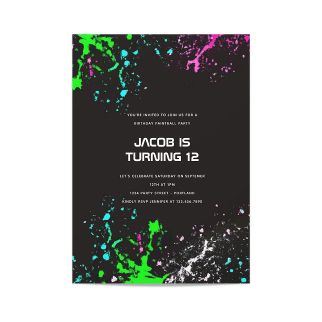 Invitación Neon Birthday Paintball Fiesta (Subido por el creador)