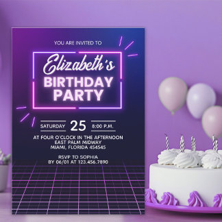 Invitación Neon Birthday Party Invitation Modern Glow Frame