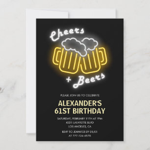 Invitación Neon Black Hens Cheers and Beers 61st cumpleaños e