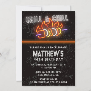 Invitación Neon Black Parrilla a la barbacoa Cumpleaños 44
