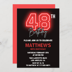 Invitación Neon Black Red Men Sport 48 cumpleaños