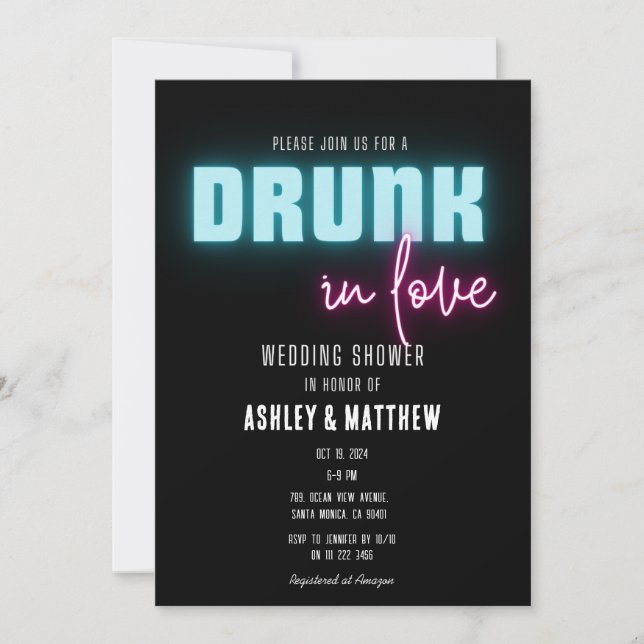 Invitación Neon Borracho en Amor Boda Ducha en Parejas (Anverso)
