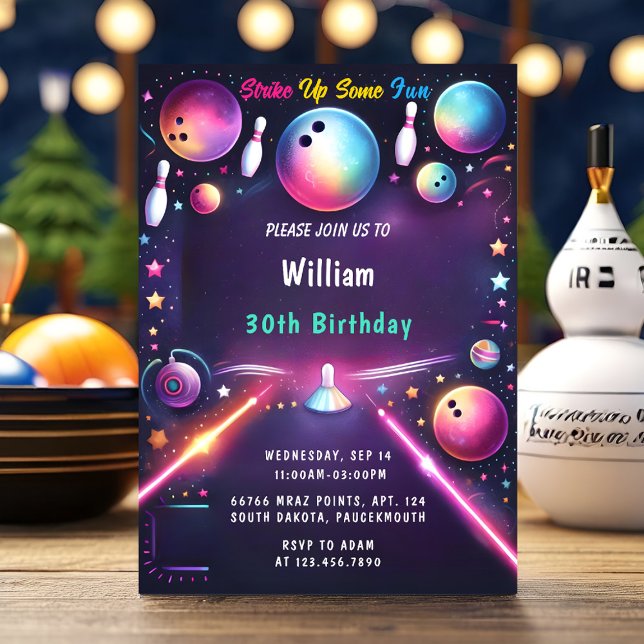 Invitación Neon Boy Team Event Bowling 30 cumpleaños (Subido por el creador)