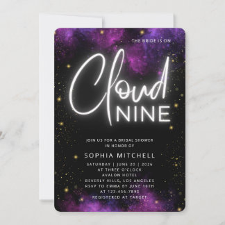 Invitación Neon Bride en la nube 9 Script Black Bridal Shower
