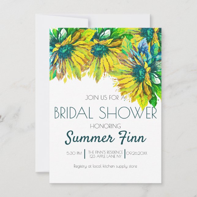 Invitación Neon Bright Summer Sunflower Bridal Shower Invite (Anverso)