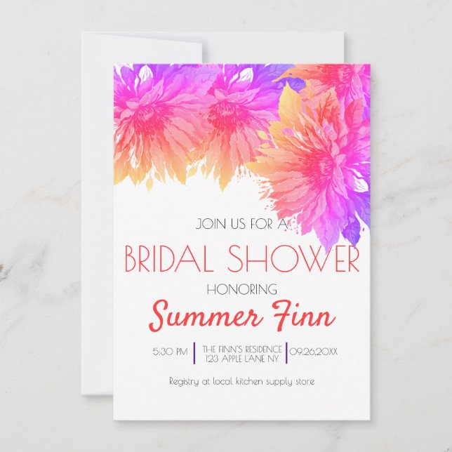 Invitación Neon Bright Summer Sunflower Bridal Shower Invite (Anverso)