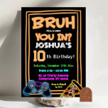Invitación Neon Bruh In You Pizza and Games Birday<br><div class="desc">Fiesta de cumpleaños Neon Naranja Pizza,  fiesta de cumpleaños Bruh You In Games Birthday Party,  Invitación de cumpleaños de Neon Graffiti</div>