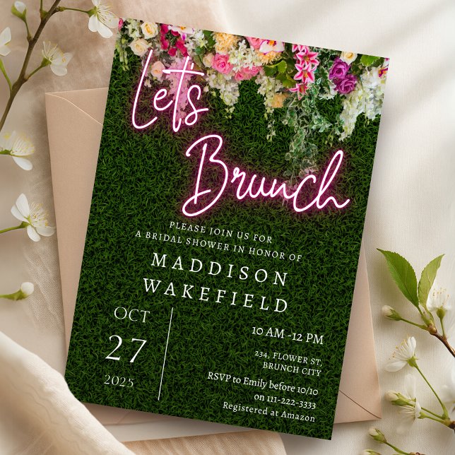 Invitación Neon Brunch Floral Garden Fiesta Bridal Shower (Neon Brunch Floral Garden Party Bridal Shower Invitation)