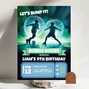 Invitación Neon Bubble Soccer Knocker Ball Cumpleaños Bash