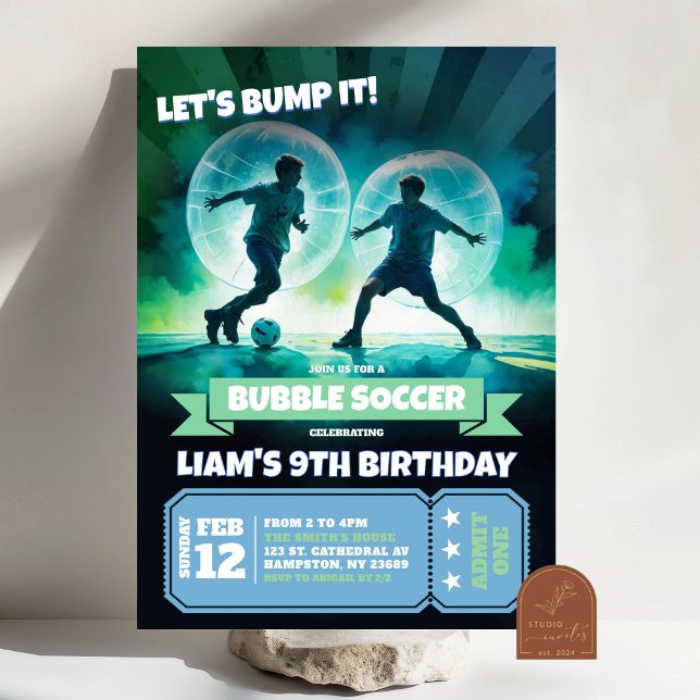 Invitación Neon Bubble Soccer Knocker Ball Cumpleaños Bash (Subido por el creador)