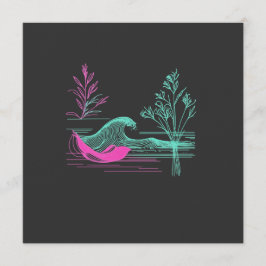 Invitación NEON CALM – Arte de línea de onda retro y botánica