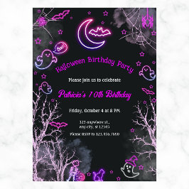Invitación Neon Chica Halloween Cumpleaños Cualquier Año