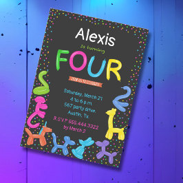 Invitación Neon colorea globos animales 4º cumpleaños