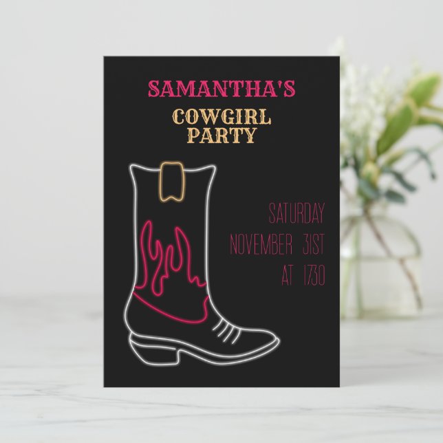 Invitación Neon Cowboy/ Cowgirl Boot Fiesta (Anverso de pie)