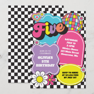 Invitación Neón Cumpleaños Retro 90s 5º