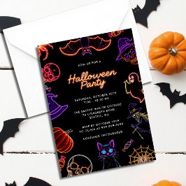 Invitación Neon Cute Glow en la fiesta de Halloween oscuro