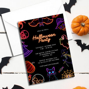 Invitación Neon Cute Glow en la fiesta de Halloween oscuro
