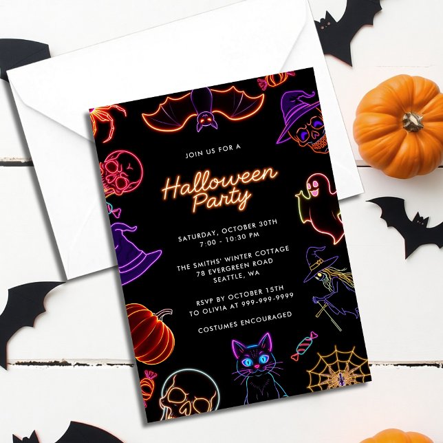 Invitación Neon Cute Glow en la fiesta de Halloween oscuro (Subido por el creador)
