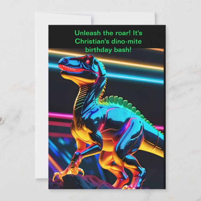 Invitación Neon Dinosaur Boy Cumpleaños (Anverso)