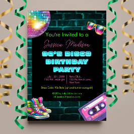 Invitación Neon Disco Birthday de los 90