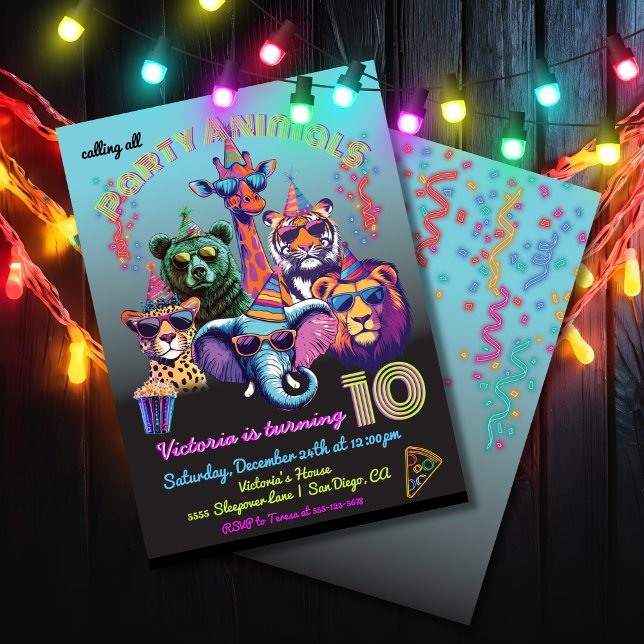 Invitación Neon Fiesta Animales Fiesta de cumpleaños (Subido por el creador)
