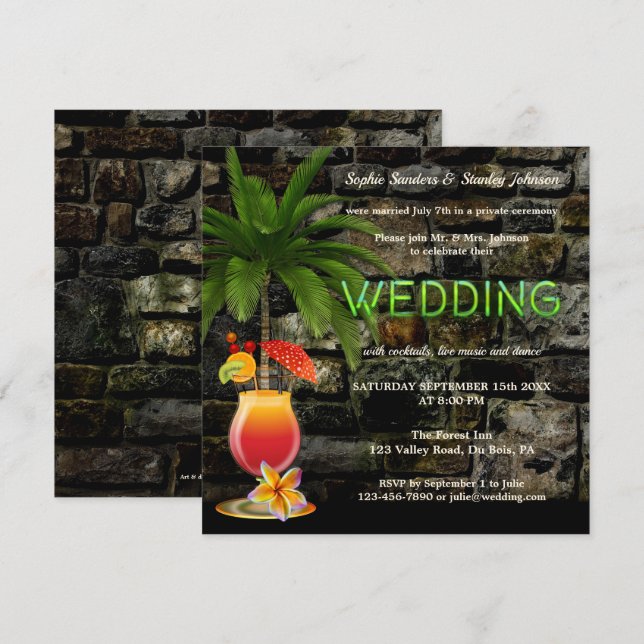 Invitación Neon, Fiesta de cócteles tropicales, después de Bo (Anverso / Reverso)