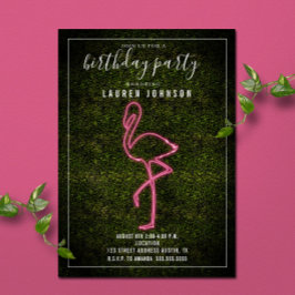 Invitación Neon Flamingo Boxwood Birthday Party