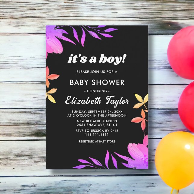Invitación Neon Floral Boy Baby Shower (Subido por el creador)