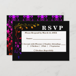 Invitación Neon Floral Vines en fondo negro Menú RSVP