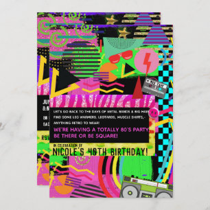 Invitación Neon Fun Bright Bold Colorful Funky Fiesta de los 