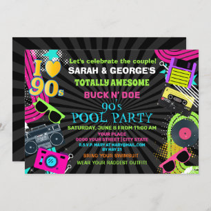 Invitación Neon Fun Parejas Totalmente Awesome 90 Pool Fiesta