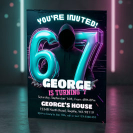 Invitación Neon Gamer 7th Birthday Invitation