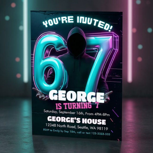 Invitación Neon Gamer 7th Birthday Invitation (Subido por el creador)