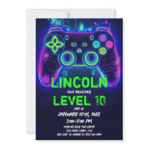 Neon Gamer Arcade Video Game Level Up Cumpleaños
