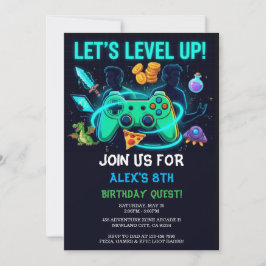 Invitación Neon Gamer Birthday Invitation Editable Template