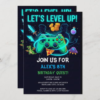Invitación Neon Gamer Birthday Invitation Editable Template