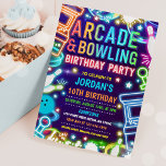 Invitación Neon Glow Arcade Y Bowling Fiesta de Cumpleaños<br><div class="desc">Neon Glow Arcade Y Bowling Fiesta de Cumpleaños Invitada</div>