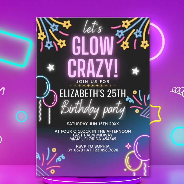 Invitación Neon Glow - Birthday Party Invitation (Subido por el creador)
