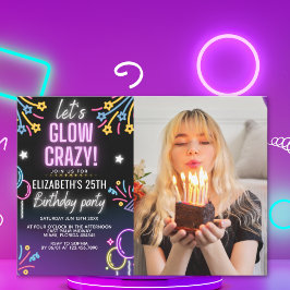 Invitación Neon Glow - Birthday Party with Photo