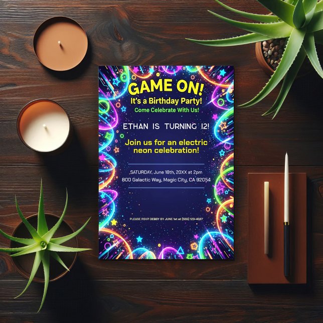 Invitación Neon Glow Brthday Party  (Subido por el creador)
