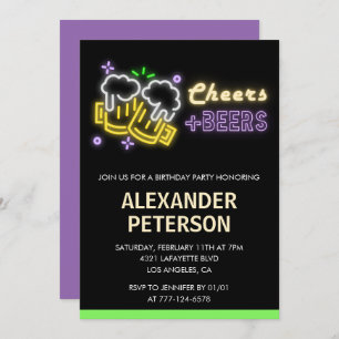 Invitación Neon Glow Cheers Beer Men 41 cumpleaños