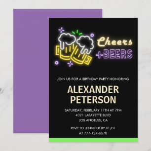 Invitación Neon Glow Cheers Beer Men 67 cumpleaños