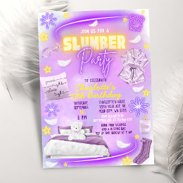 Invitación Neon Glow Chicas Slumber Sleepover Pajama Fiesta