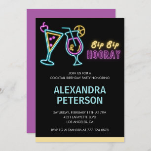Invitación Neon Glow Cocktail 34º cumpleaños