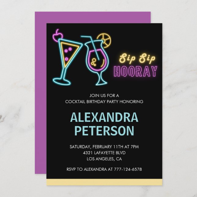 Invitación Neon Glow Cocktail 38º cumpleaños (Anverso / Reverso)