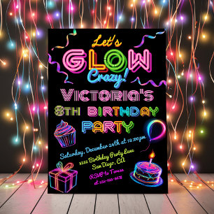Invitación Neon Glow Crazy Birday Party