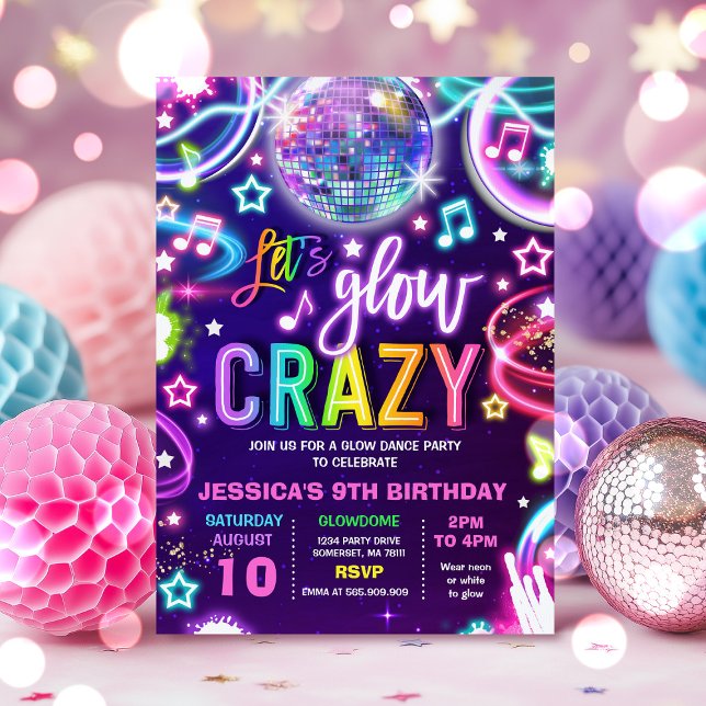Invitación Neon Glow Crazy Disco Dance fiesta de cumpleaños (Subido por el creador)